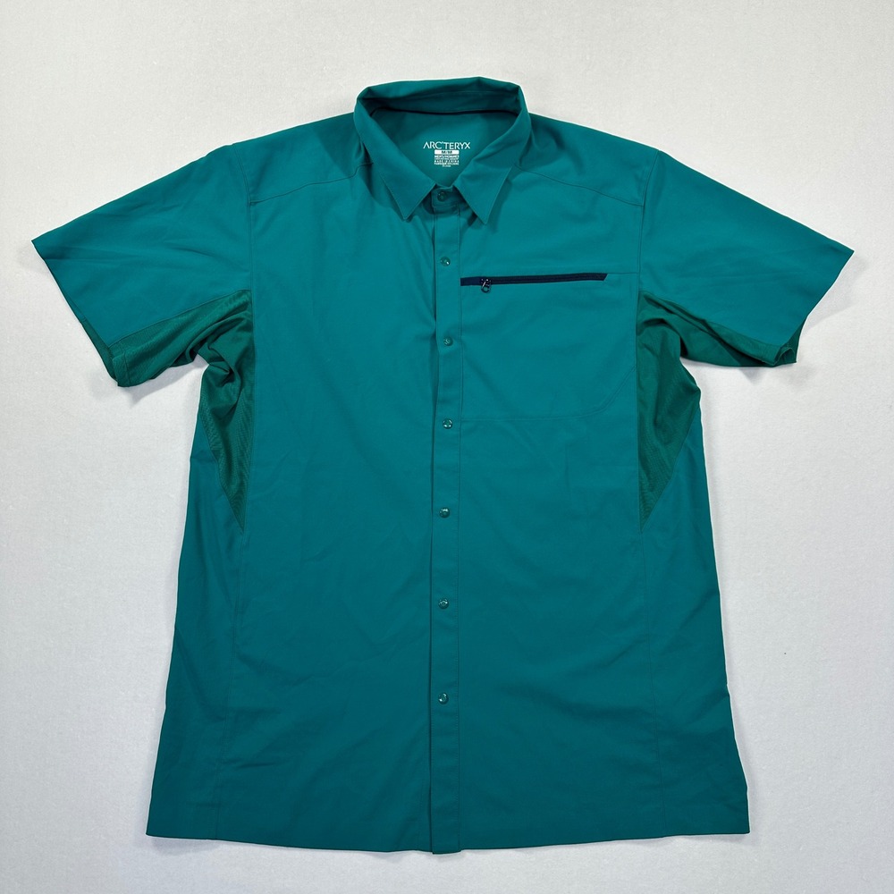 Arc'teryx Kaslo Short Sleeve Performance Shirt M Odyssea Teal Snaps RARE SAMPLE